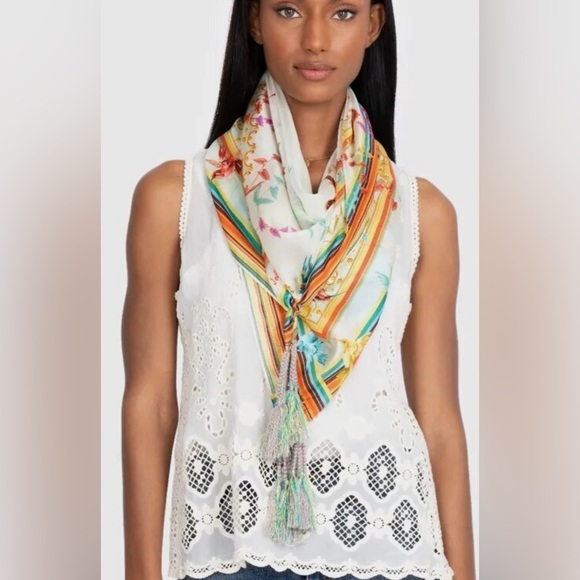 Johnny Was Accessories - NWT JOHNNY WAS 100% SILK SCARF with florals and birds Square